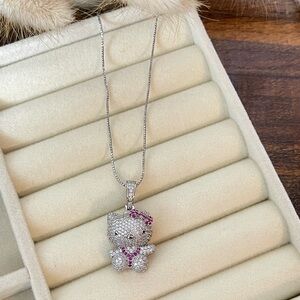 Silver and Pink Pendant Necklace